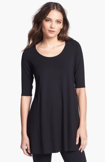 Petite Women's Eileen Fisher Scoop Neck Jersey Tunic, Size P - Black