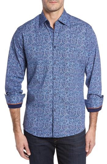 Men's Stone Rose Slim Fit Paisley Plaid Fx Sport Shirt, Size - Blue