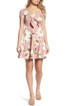 Women's Nsr Tie Front Crepe Fit & Flare Dress - Pink