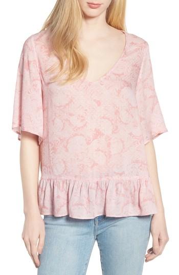 Women's Hinge Print Ruffle Hem Top - Pink