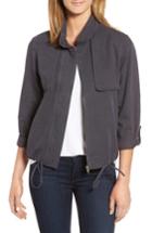 Petite Women's Caslon Drawstring Hem Utility Jacket P - Grey