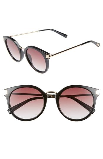Women's Le Specs Last Dance 51mm Mirrored Round Sunglasses - Black