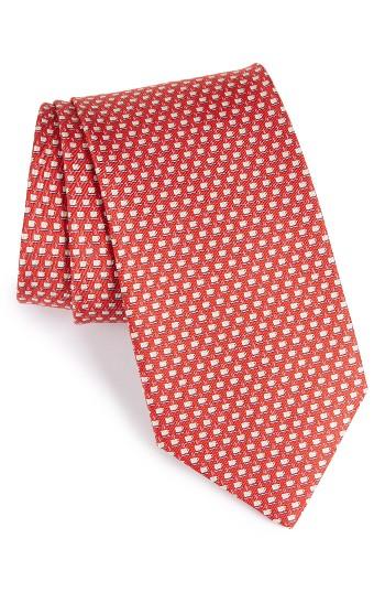Men's Salvatore Ferragamo Coffee Cup Print Silk Tie, Size - Red