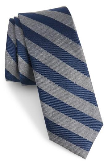 Men's The Tie Bar Lumber Stripe Silk & Linen Tie, Size - Grey