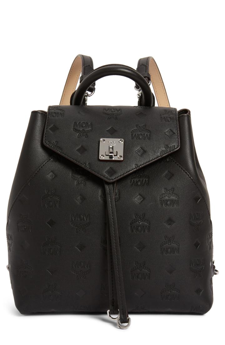 Mcm Essential Monogram Leather Small Backpack - Black