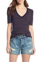 Women's Treasure & Bond Stripe V-neck Puff Sleeve Tee, Size - Blue