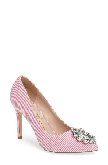 Women's Lauren Lorraine Rita Embellished Pinstripe Pump .5 M - Pink