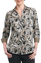 Women's Foxcroft Taylor Heritage Paisley Wrinkle Free Shirt - Black