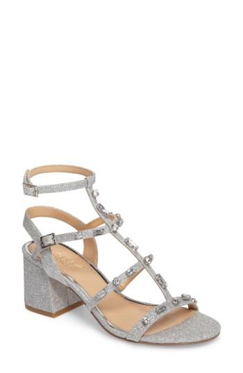 Women's Jewel Badgley Mischka Ana Crystal Studded Block Heel Sandal M - Metallic