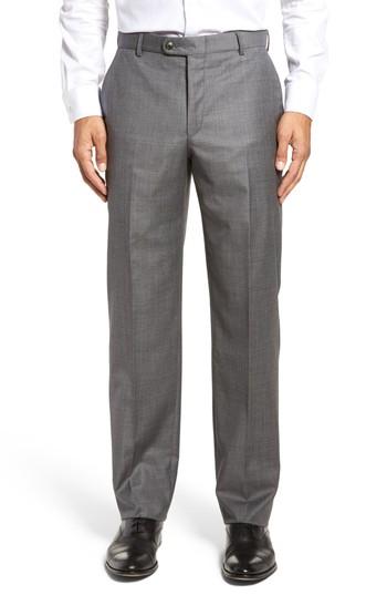 Men's Hickey Freeman Flat Front Solid Wool Trousers R - Grey