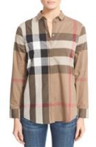 Women's Burberry Check Pattern Cotton Shirt - Beige