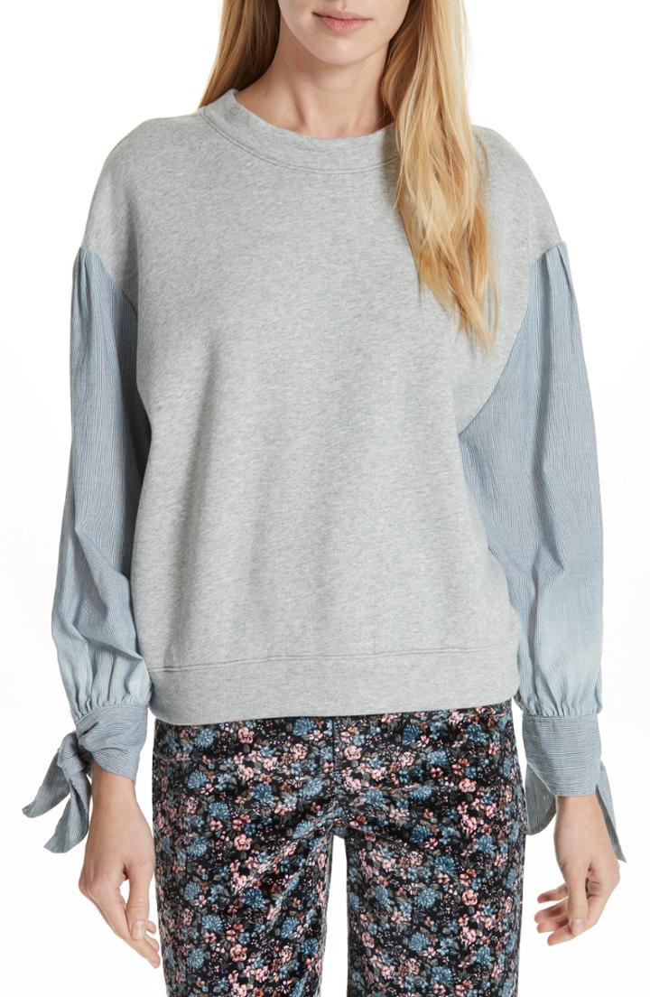 Women's Rebecca Taylor Mix Media Bow Sleeve Cotton Top