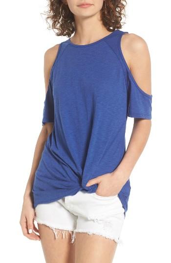Women's Bp. Twist Front Cold Shoulder Tee, Size - Blue