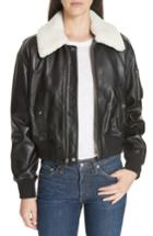Women's Derek Lam 10 Crosby Cropped Leather Flight Jacket With Genuine Shearling Removable Trim - Black