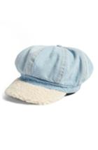Women's Bp. Faux Shearling & Denim Baker Boy Hat - Blue