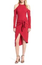 Women's Tie Waist Cold Shoulder Dress - Pink