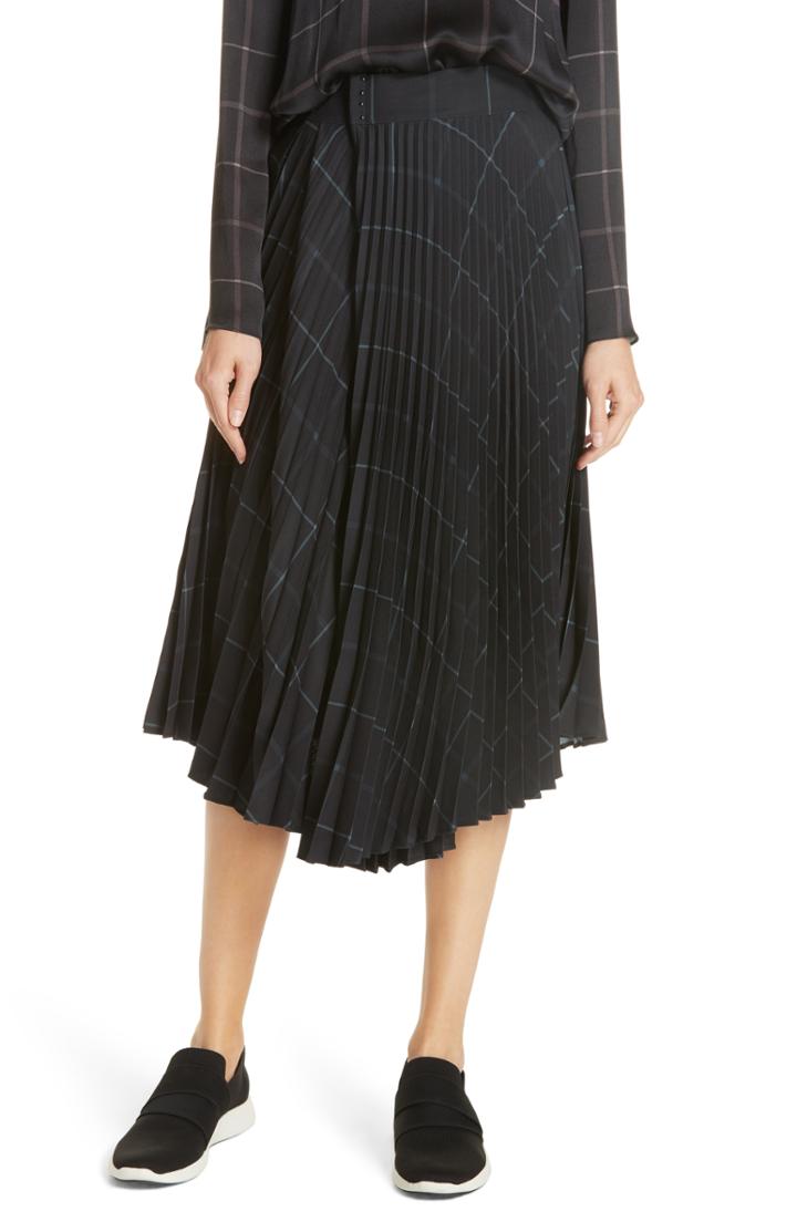 Women's Vince Grid Plaid Draped Pleat Skirt