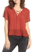 Women's Mimi Chica Lace-up Mini Peplum Tee - Red
