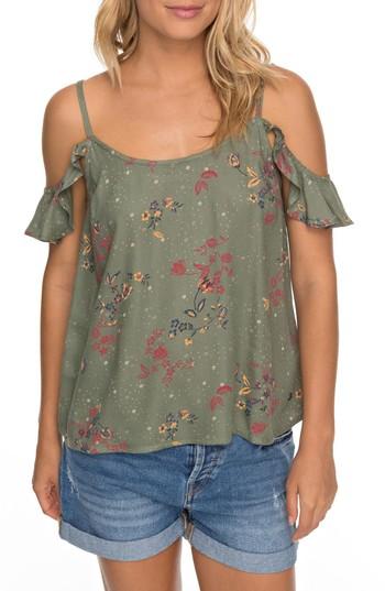 Women's Roxy Dreamland Groove Floral Print Cold Shoulder Top - Green