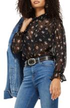 Women's Topshop Bead Collar Ditsy Shirt Us (fits Like 0) - Black