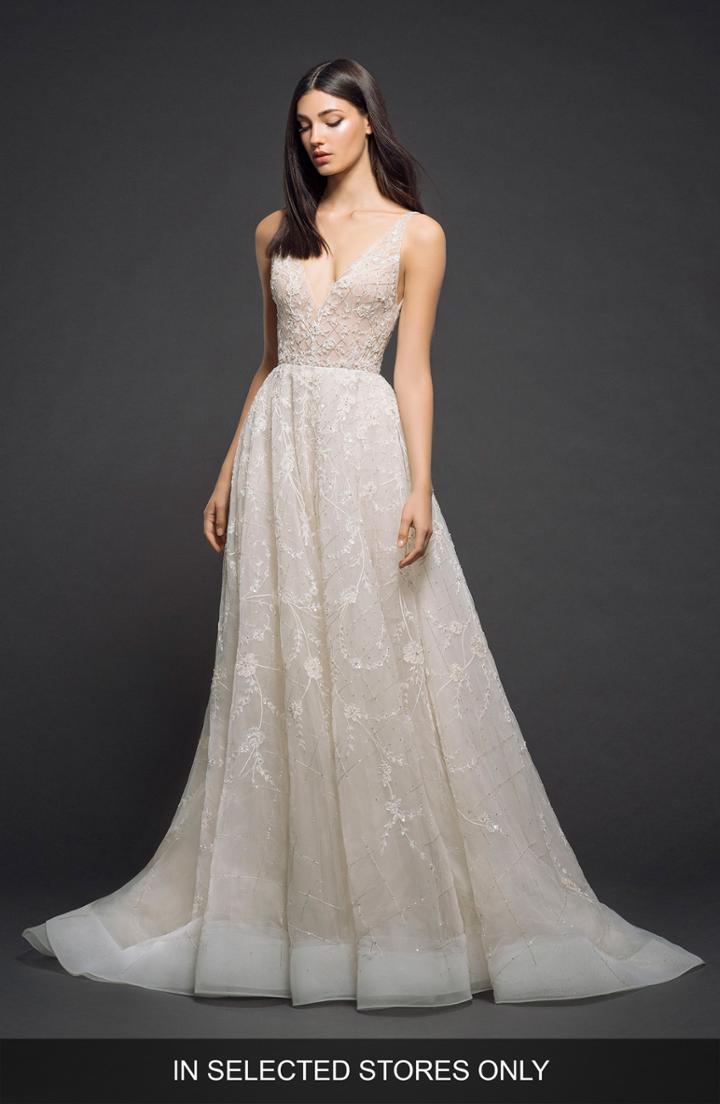 Women's Lazaro Embellished Organza Gown, Size - Ivory