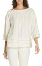 Women's Eileen Fisher Stripe Bateau Neck Top, Size - White