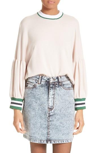 Women's Tibi Wool Puff Sleeve Pullover - Pink