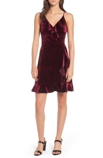 Women's Soprano Ruffle Velvet Faux Wrap Dress - Burgundy
