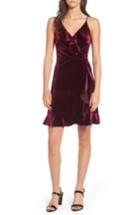 Women's Soprano Ruffle Velvet Faux Wrap Dress - Burgundy