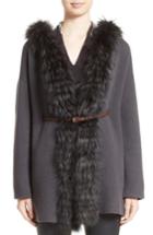 Women's Fabiana Filippi Belted Cashmere Hoodie With Genuine Fox Fur Trim Us / 40 It - Grey