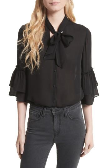 Women's L'agence Desa Ruffle Sleeve Silk Blouse - Black