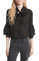 Women's L'agence Desa Ruffle Sleeve Silk Blouse - Black