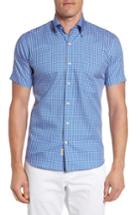 Men's Peter Millar Crown Soft Cabernet Check Short Sleeve Sport Shirt - Blue
