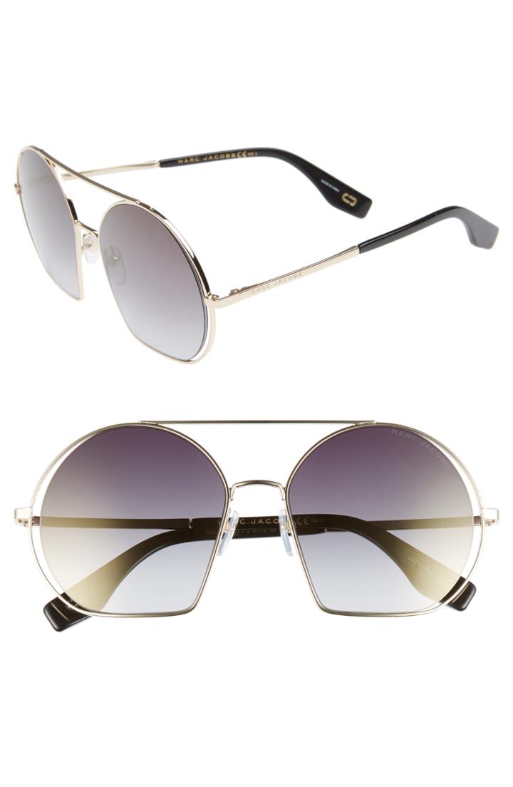 Women's Marc Jacobs 56mm Round Sunglasses - Antique Gold/ Grey