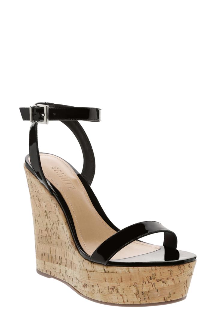 Women's Schutz Eduarda Platform Wedge Sandal .5 M - Black