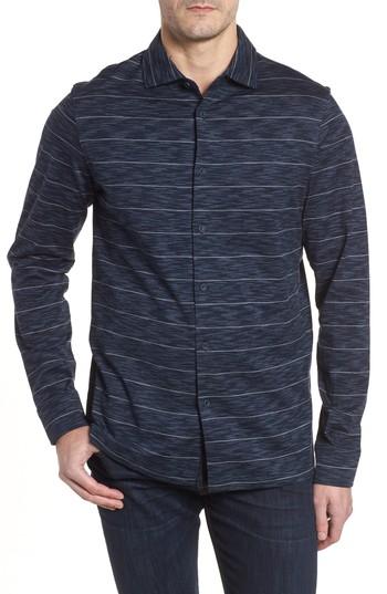 Men's Bugatchi Regular Fit Stripe Knit Sport Shirt - Black