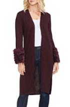 Women's Vince Camuto Faux Fur Cuff Cardigan - Red