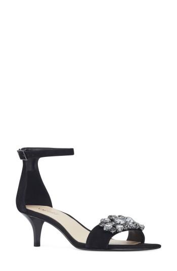 Women's Nine West Lecia Embellished Ankle Strap Sandal .5 M - Black