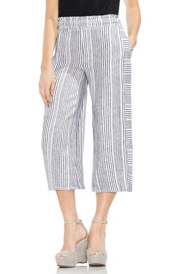 Women's Vince Camuto Variegated Stripe Linen Crop Pants, Size - Black