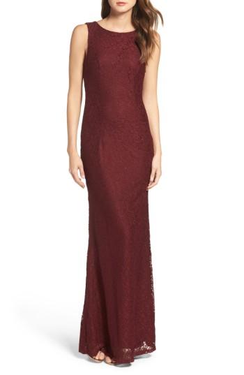 Women's Lulus Cowl Back Lace Mermaid Gown - Burgundy