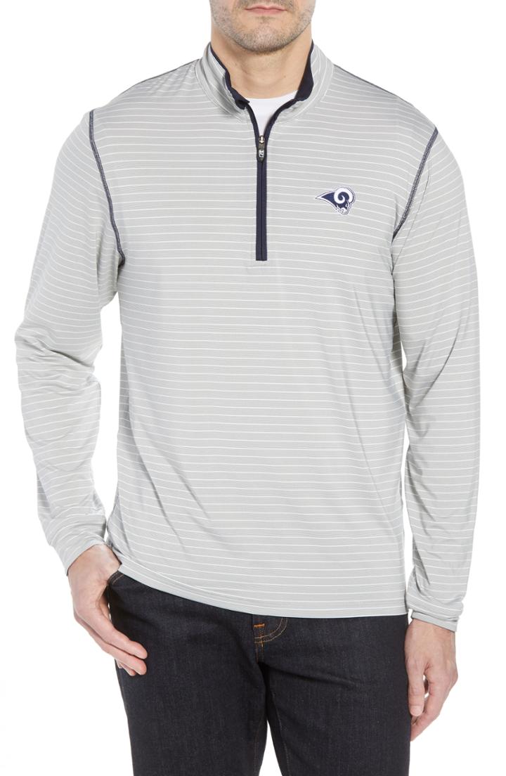 Men's Cutter & Buck Los Angeles Rams - Meridian Half Zip Pullover, Size - Blue