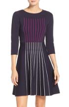 Women's Eliza J Stripe Knit Fit & Flare Dress - Blue