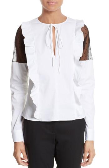 Women's Red Valentino Ruffled Stretch Poplin Blouse Us / 40 It - White