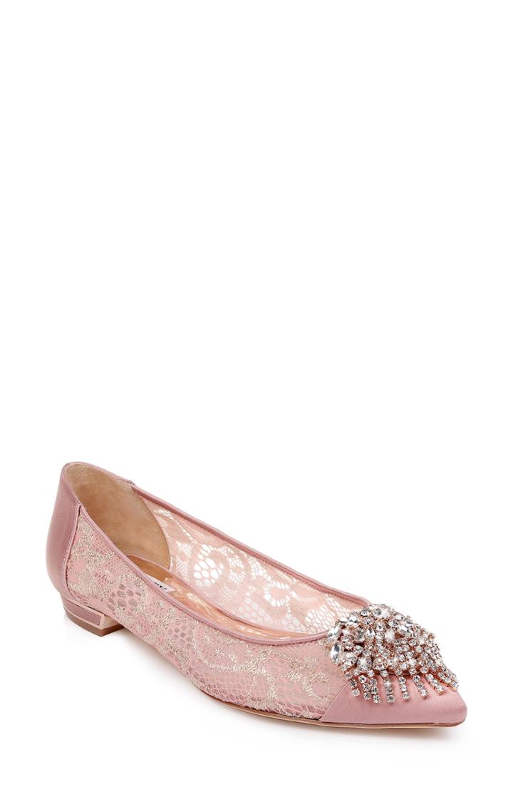 Women's Badgley Mischka Lailah Embellished Skimmer Flat .5 M - Pink