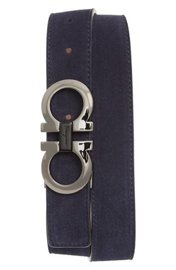 Men's Salvatore Ferragamo Matches Granprix Suede Belt - Blue Marine