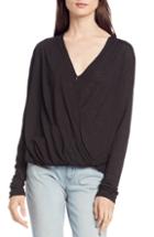 Women's Michael Stars Brooklyn Faux Wrap Jersey Top, Size - Black