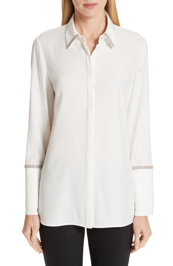 Women's Lafayette 148 New York Katja Chain Detail Silk Blouse - White