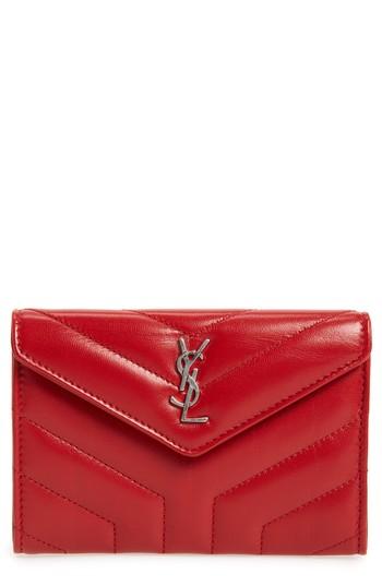 Women's Saint Laurent Small Loulou Matelasse Leather Wallet - Red