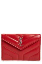Women's Saint Laurent Small Loulou Matelasse Leather Wallet - Red