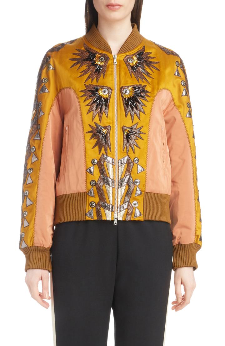 Women's Dries Van Noten Embellished Mixed Media Bomber Jacket